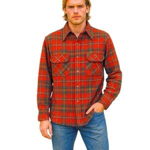 Pendleton Wool Board Shirt M Vintage Loop Collar 60's Shacket Grunge Plaid